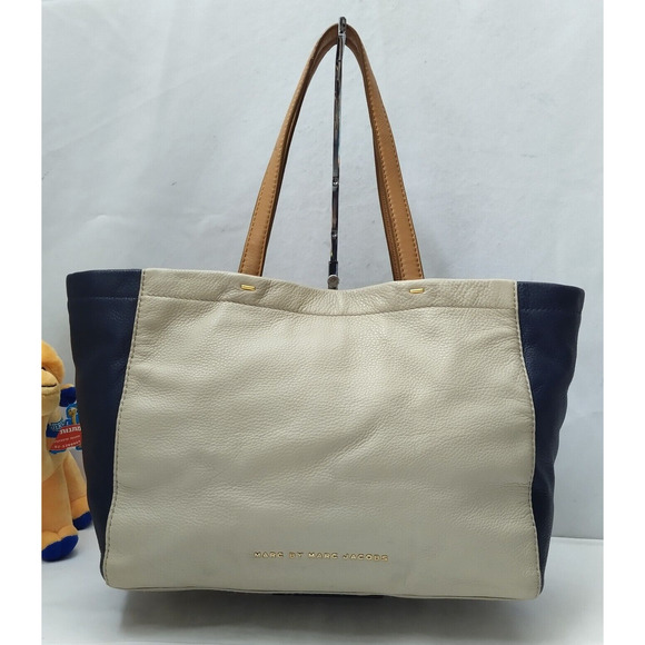 Marc By Marc Jacobs Ivory Pebbled Leather Double Handle Tote Shoulder Bag - Picture 1 of 15